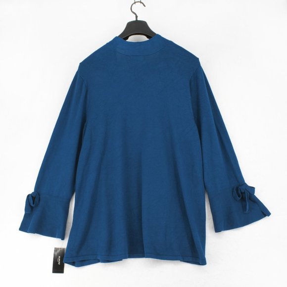 Alfani Women Plus Long Bell Sleeve Open Front Tie Cuff Cardigan Sweater Teal - Picture 5 of 6